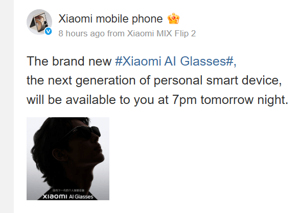 Xiaomi AI Glasses launch announced in China