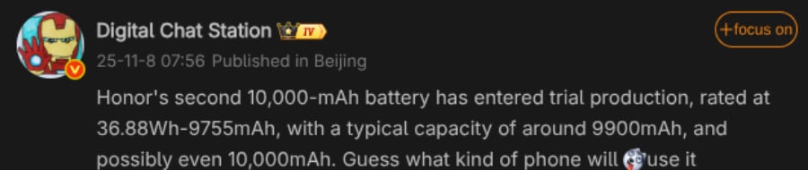 Honor second phone with 10000mAh battery