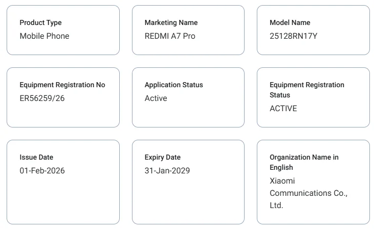 Redmi A7 Pro Certifications